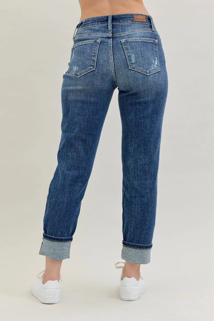 Mid Rise Cuffed Destroy Bf Jeans Plus Size - Eva's Edition