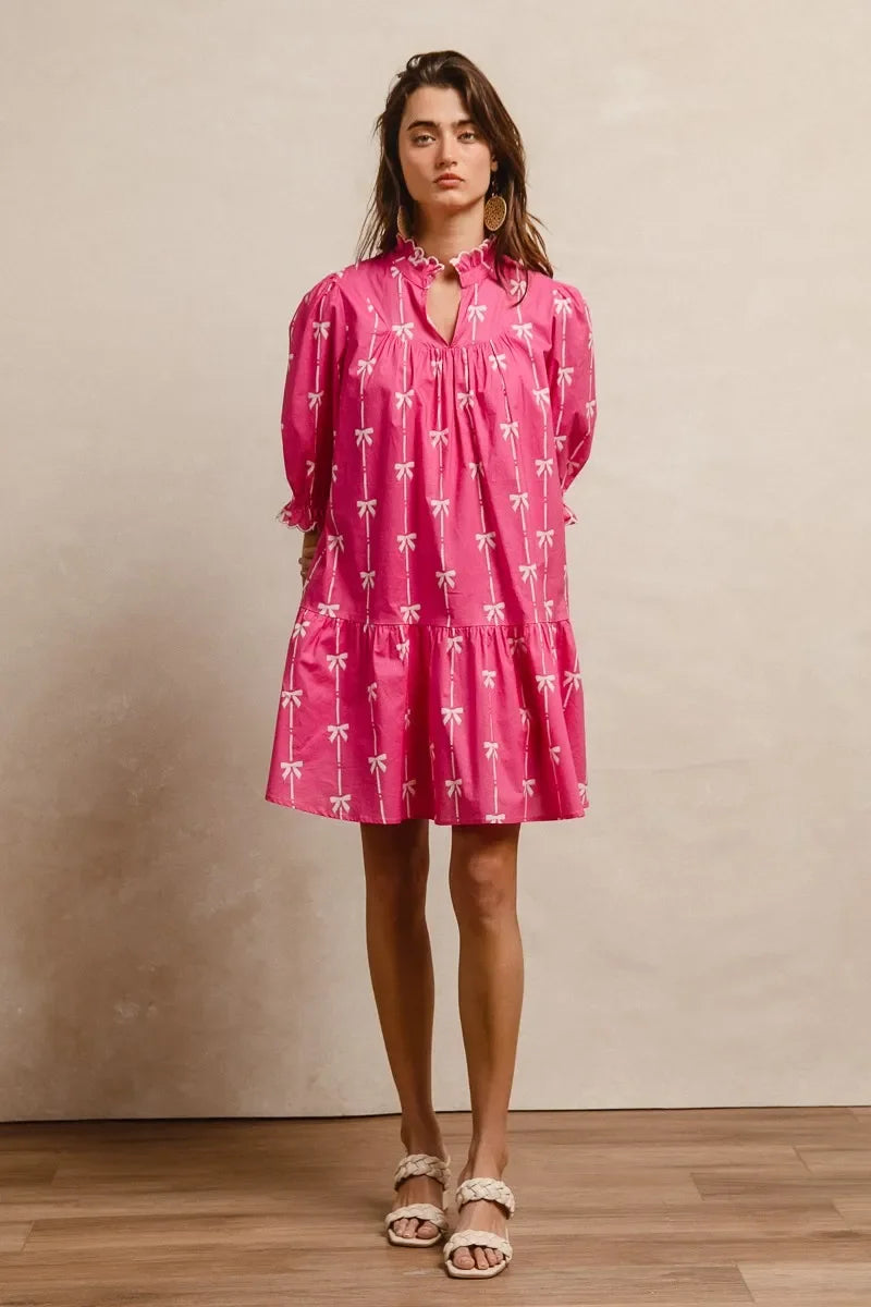 Ribbon Patterns Short Sleeve Dress - Eva's Edition