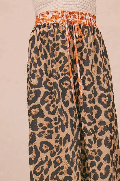 Leopard Print With Contrast Banded Wide Pants - Eva's Edition