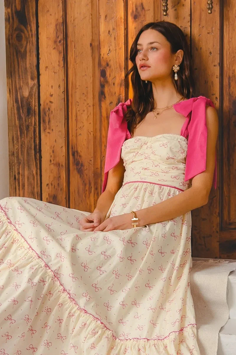 Ribbon Flowy Maxi Dress with Contrast Trim - Eva's Edition