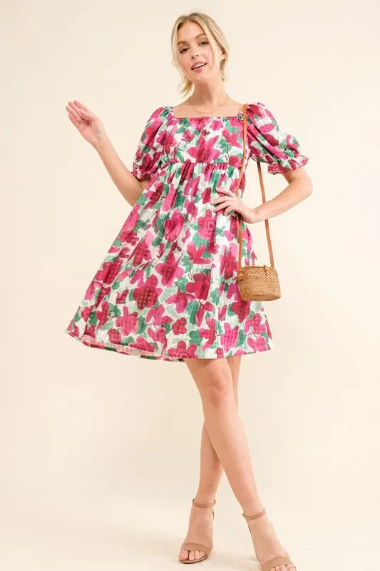 Smocked Floral Ruffle Short Sleeve Mini Dress - Eva's Edition