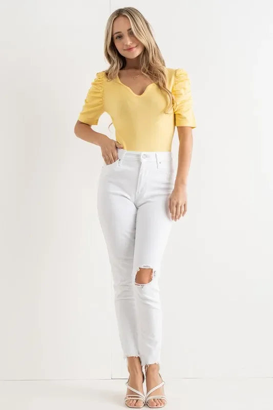 Shirring Puff Sleeve Bodysuit - Eva's Edition