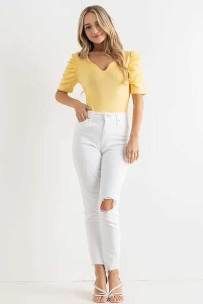 Shirring Puff Sleeve Bodysuit - Eva's Edition