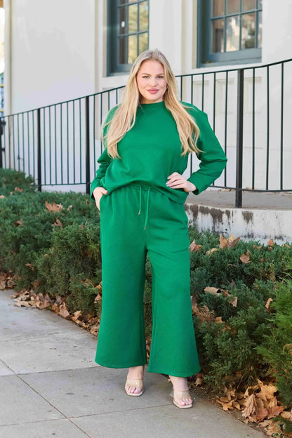 Textured Long Sleeve Top and Drawstring Pants Set - Eva's Edition