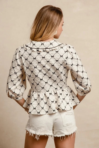 Ruffle Collar Details Peplum Top - Eva's Edition