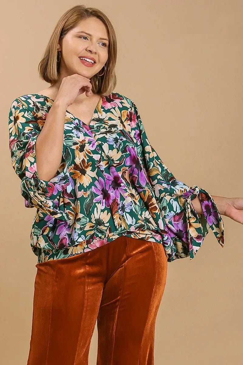 V-Neck Tie Sleeve Blouse Plus Size - Eva's Edition