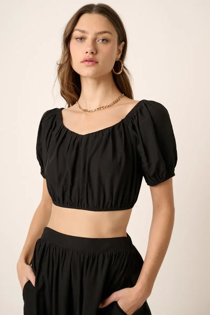 Cropped Puff Sleeve Blouse and Midi Skirt Set - Eva's Edition