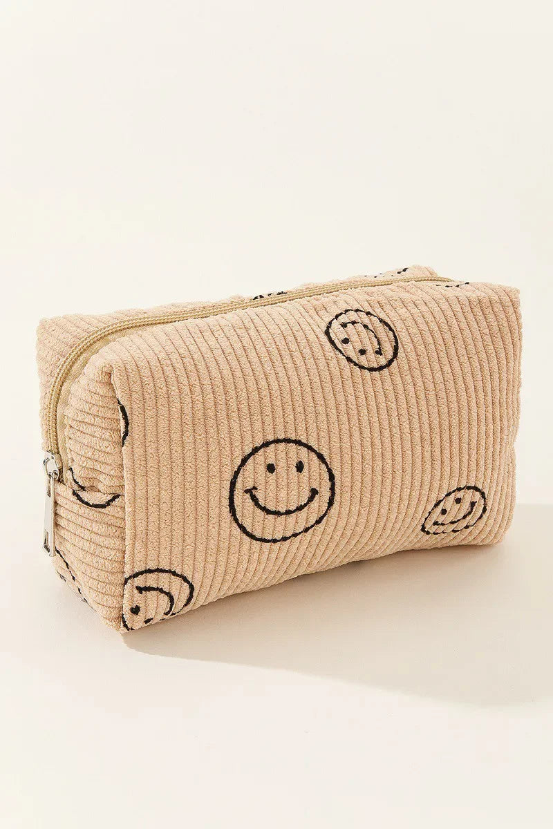 Zenana Smiley Face Corduroy Cosmetic Pouch - Eva's Edition