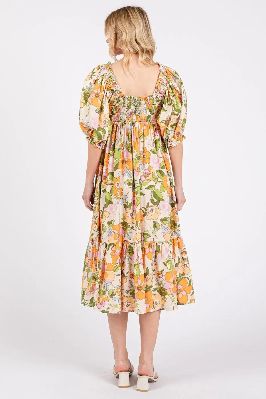 Mittoshop Flower Print Puff Sleeve Ruffle Smocked Midi Dress - Eva's Edition