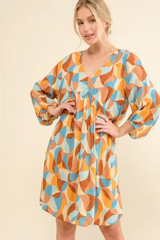 Printed Open Back Puff Sleeve Casual Dress - Eva's Edition