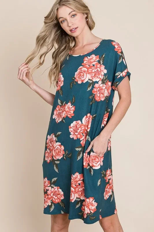 Round Neck Short Tee Dress with Pockets - Eva's Edition